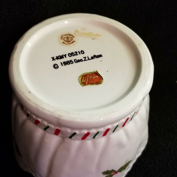Vintage 80s Geo Z Lefton Holly Planter Candy Dish White 5" - Picture 5 of 5